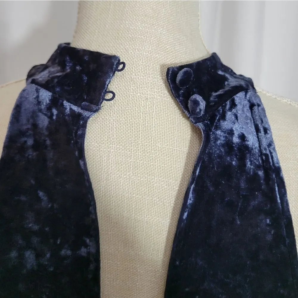 American Eagle Navy Blue Crushed Velvet Cold Shoulder Choker Wide Sleeve Top S - Picture 9 of 12